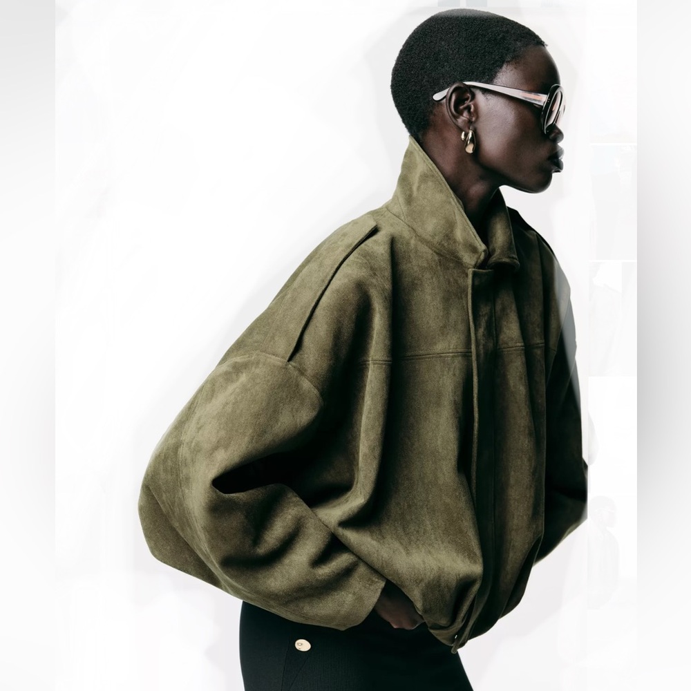 🦋 ZARA VIRAL 🦋 BLOGGERS FAVORITE 🦋 NWT ZARA FAUX SUEDE BOMBER JACKET - Picture 4 of 16